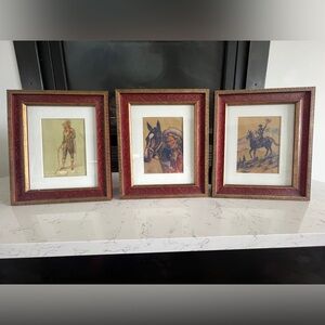 Red Framed Western Art Prints Trio - Set of 3